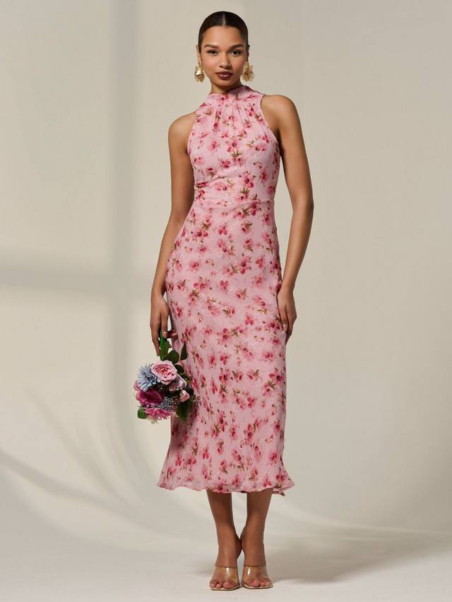 

Цветочное платье с высоким воротником миди Jolie Moi