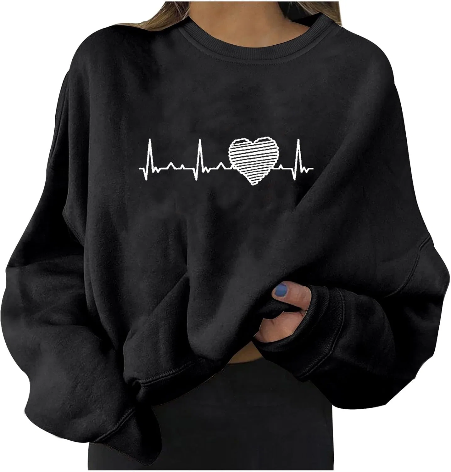 Футболка с принтом Heartbeat, женская, Casual, черный