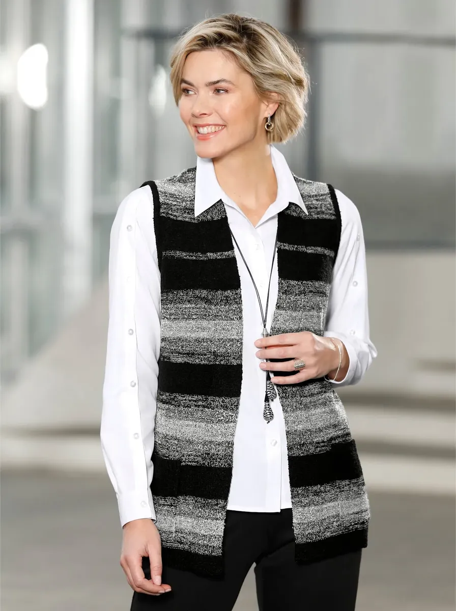 

Трикотажный жилет Classic Basics, цвет Ecru-Schwarz-Geringelt