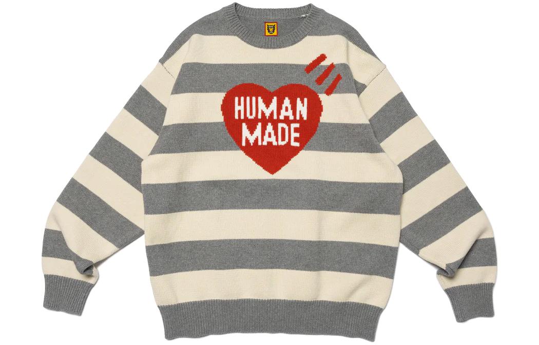 

Полосатый вязаный свитер с сердечками HUMAN MADE, серый