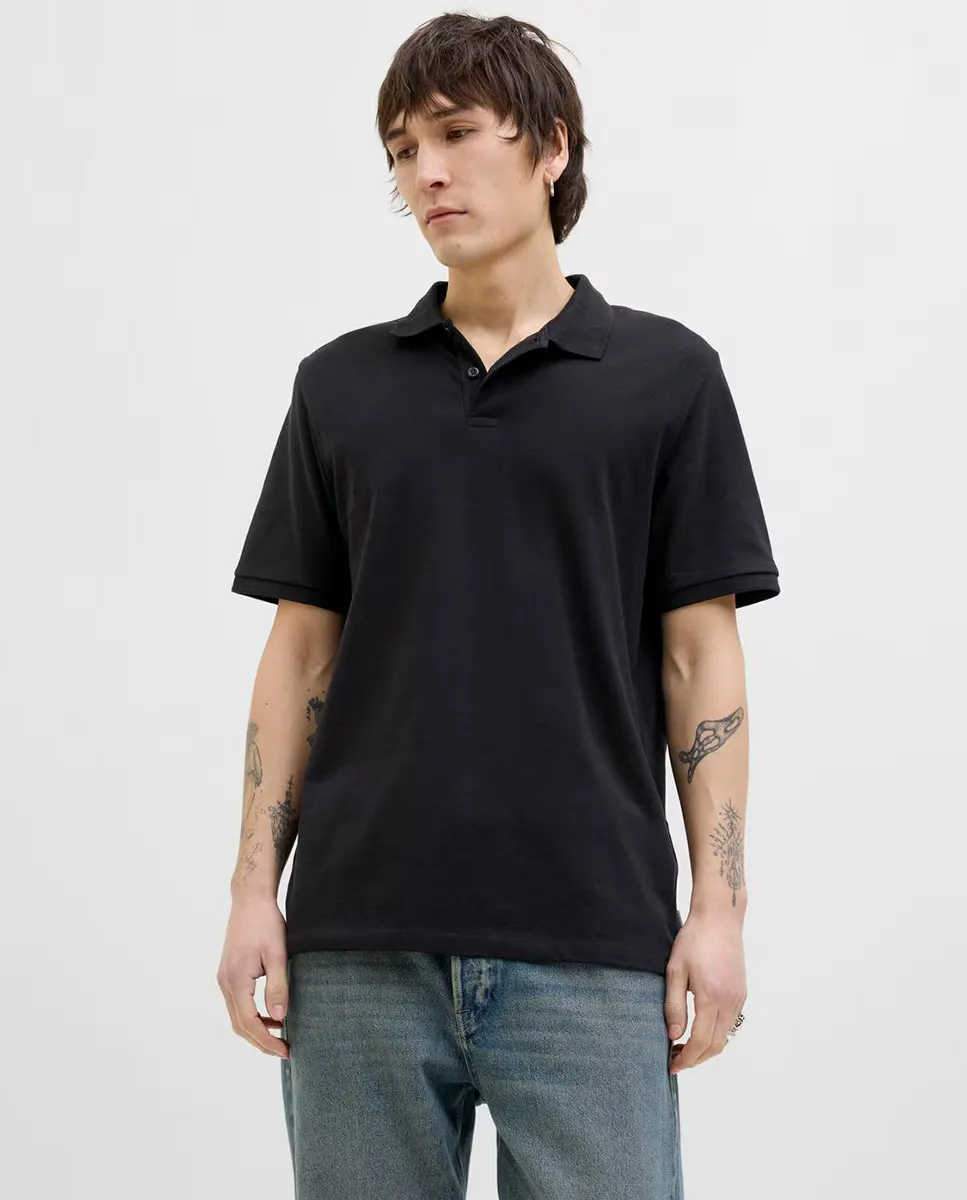 

Мужская однотонная рубашка поло с коротким рукавом Jack & Jones, черный