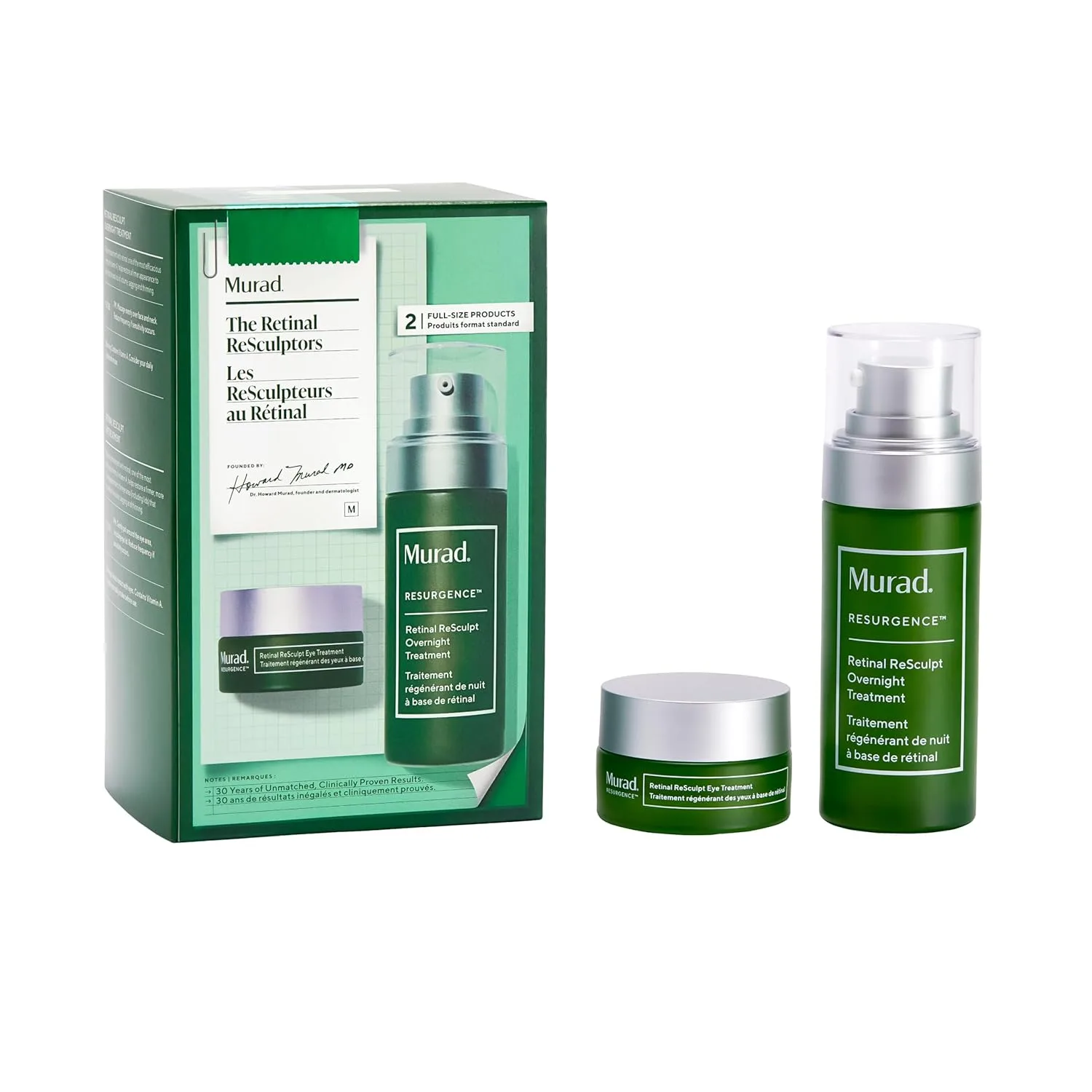 Murad Retinal ReSculptors - набор из 2 полноразмерных средств ($197) - сыворотка и крем для глаз с 2,5x витамином A, лифтинг, упругость, антивозрастной уход, инкапсулированный ретинал, уменьшение морщин на лице, глазах и шее