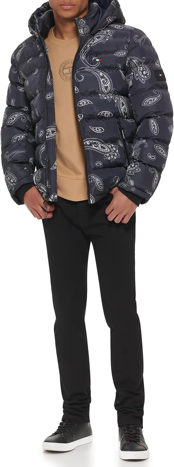 Мужская стеганая куртка с капюшоном Tommy Hilfiger (стандартная и для больших и высоких), Black/White Paisley — фото 2