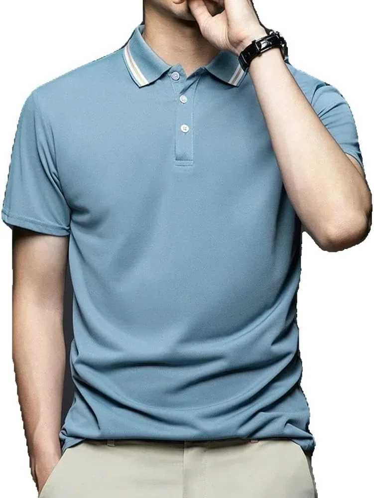 

Мужская рубашка с коротким рукавом и полосками на лацканах Xingfenly