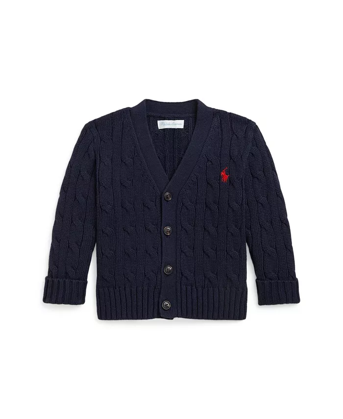 

Детский кардиган для мальчиков из хлопка с узором "косичка" Polo Ralph Lauren, синий