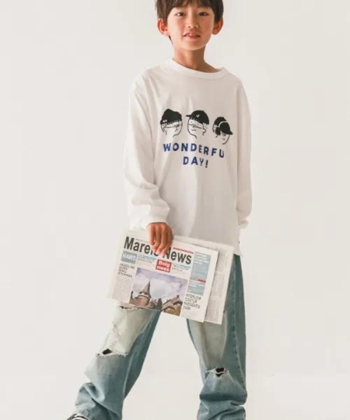 Детская футболка с длинным рукавом Jeans-b WONDEFUL с принтом тёмно-синяя — фото 3