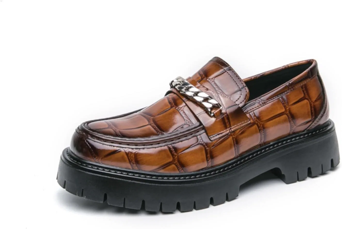 Лоферы мужские из текстурированной кожи на платформе, Penny Loafer, коричневый