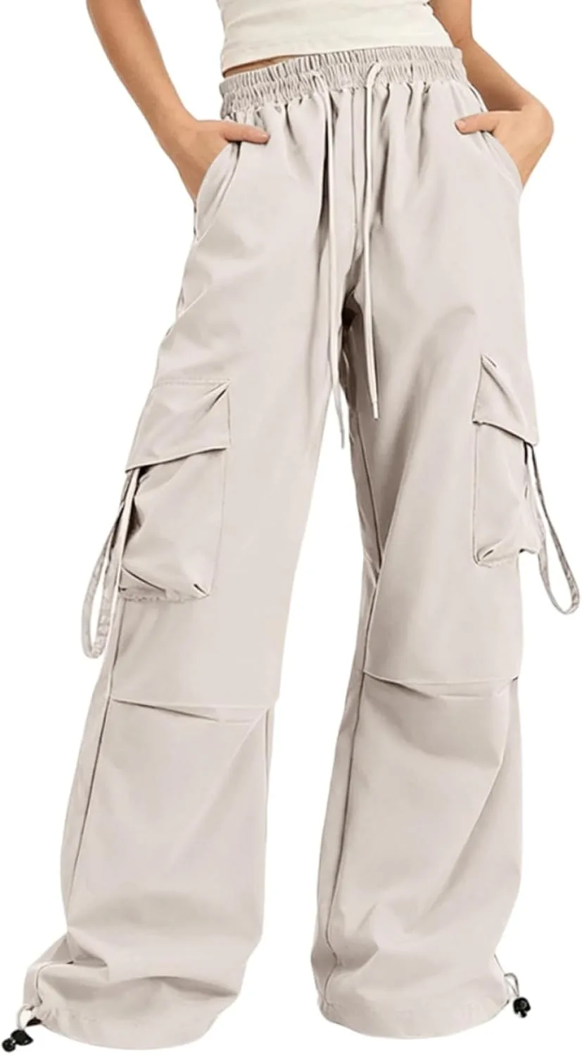 

Женские карго штаны с высокой талией на шнурке, широкие и эластичные, с карманами