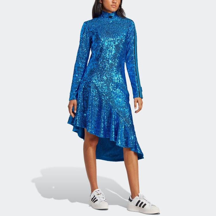 Коллекция Blue Version Платье с длинными рукавами женское, синее Adidas Originals — фото 2