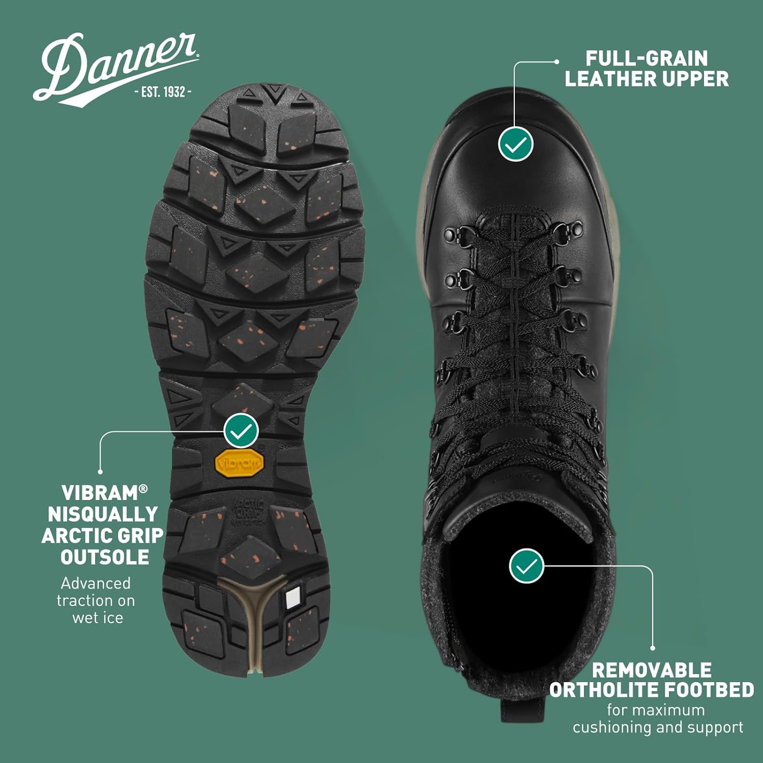 Мужские водонепроницаемые туристические ботинки Danner Arctic 600 Side-Zip 7 200G, утепленные, прочные, для любых погодных условий, черный — фото 4