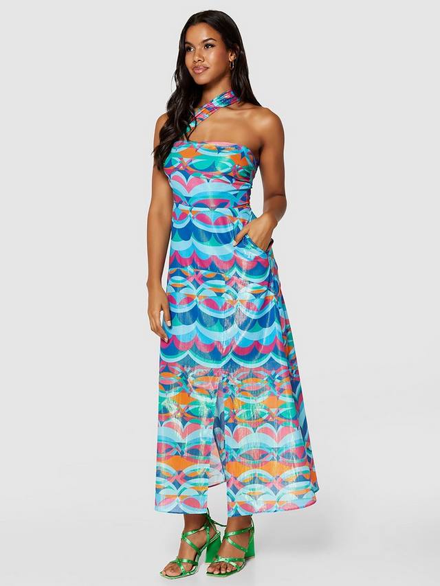 

Платье миди с абстрактным принтом на одно плечо Closet London, синий/разноцветный