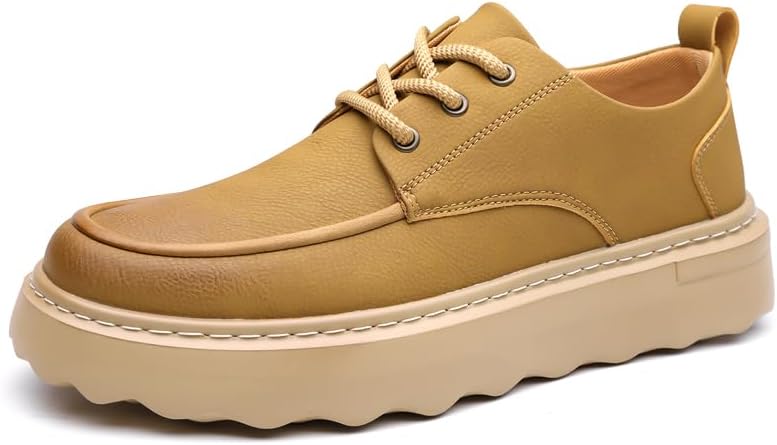 

Мужские туфли-оксфорды из натуральной кожи на весну и осень, повседневная обувь с плоской подошвой, брендовые, мужские, с нескользящей толстой подошвой, из бычьей кожи Sfwarmart, желтый