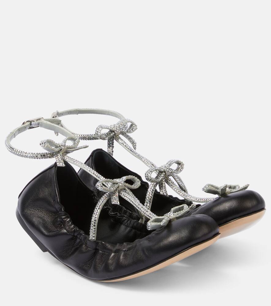 Кожаные балетки с декором Caterina Rene Caovilla, Black Lamb-Grey Satin