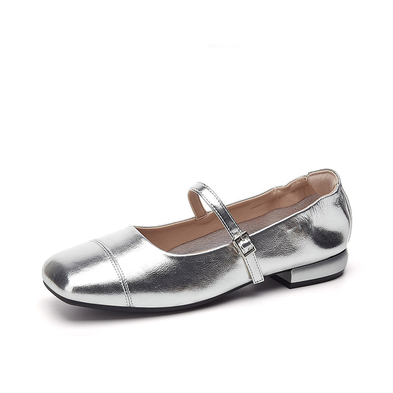 Туфли Мэри Джейн на массивном каблуке 2,5 см Женские QUICHESHOES, серебристый