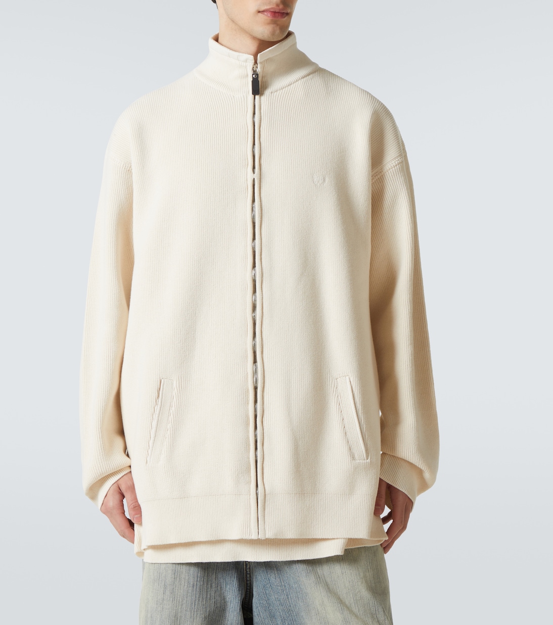 Кардиган с молнией из хлопковой смеси Logo Balenciaga, бежевый — фото 3