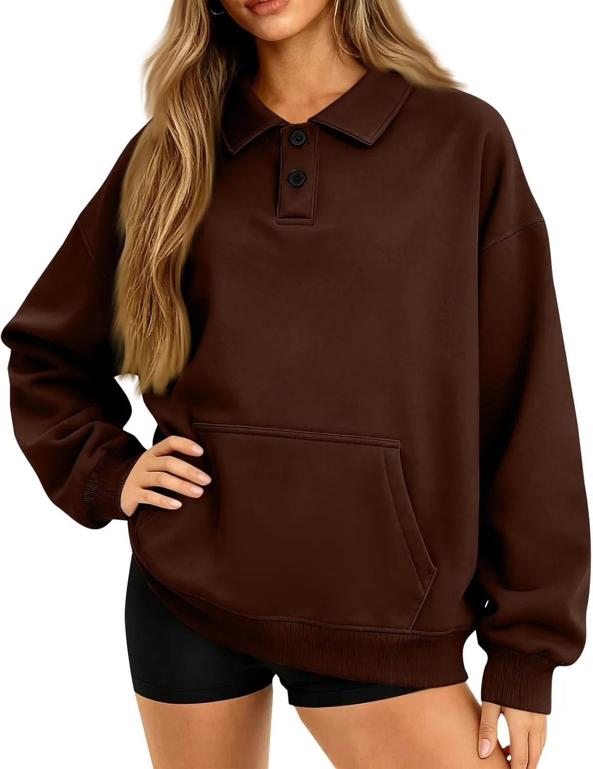 

FQZWONG женская флисовая толстовка с длинными рукавами, V-образным вырезом и карманами