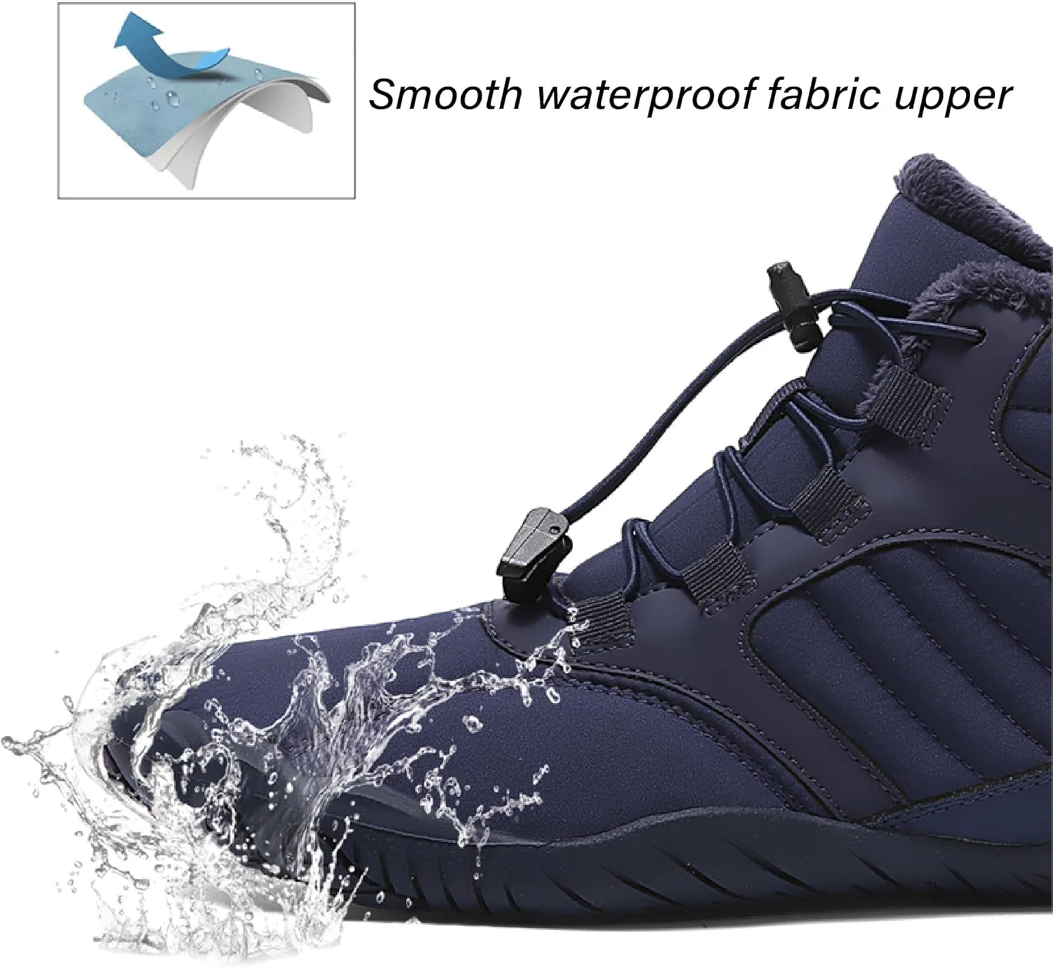 Зимние теплые ботинки Asifn Mens Barefoot с меховой подкладкой для походов, минималистичные, водонепроницаемые, противоскользящие хлопковые обувь, темно-синий — фото 3
