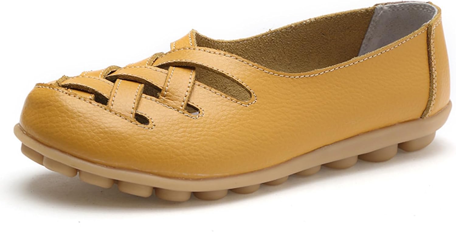 

Женские кожаные лоферы летние дышащие с вырезами, закрытый носок, сандалии без застежки, повседневные, легкие с мягкой подошвой, удобные для работы медсестры, прогулки, комфортные повседневные сандалии типа 'рыбак' Kajxz, желтый