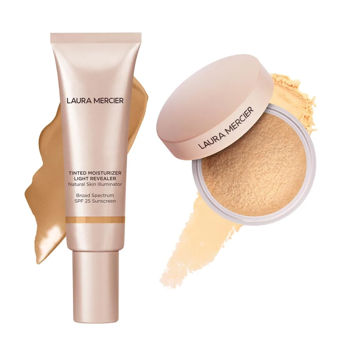 Laura Mercier Tinted Moisturizer Light Revealer с SPF 25, оттенок 4W1 Tawny, и рассыпчатая пудра Translucent Loose Talc-Free Setting Powder Ultra-Blur, оттенок Translucent Hon