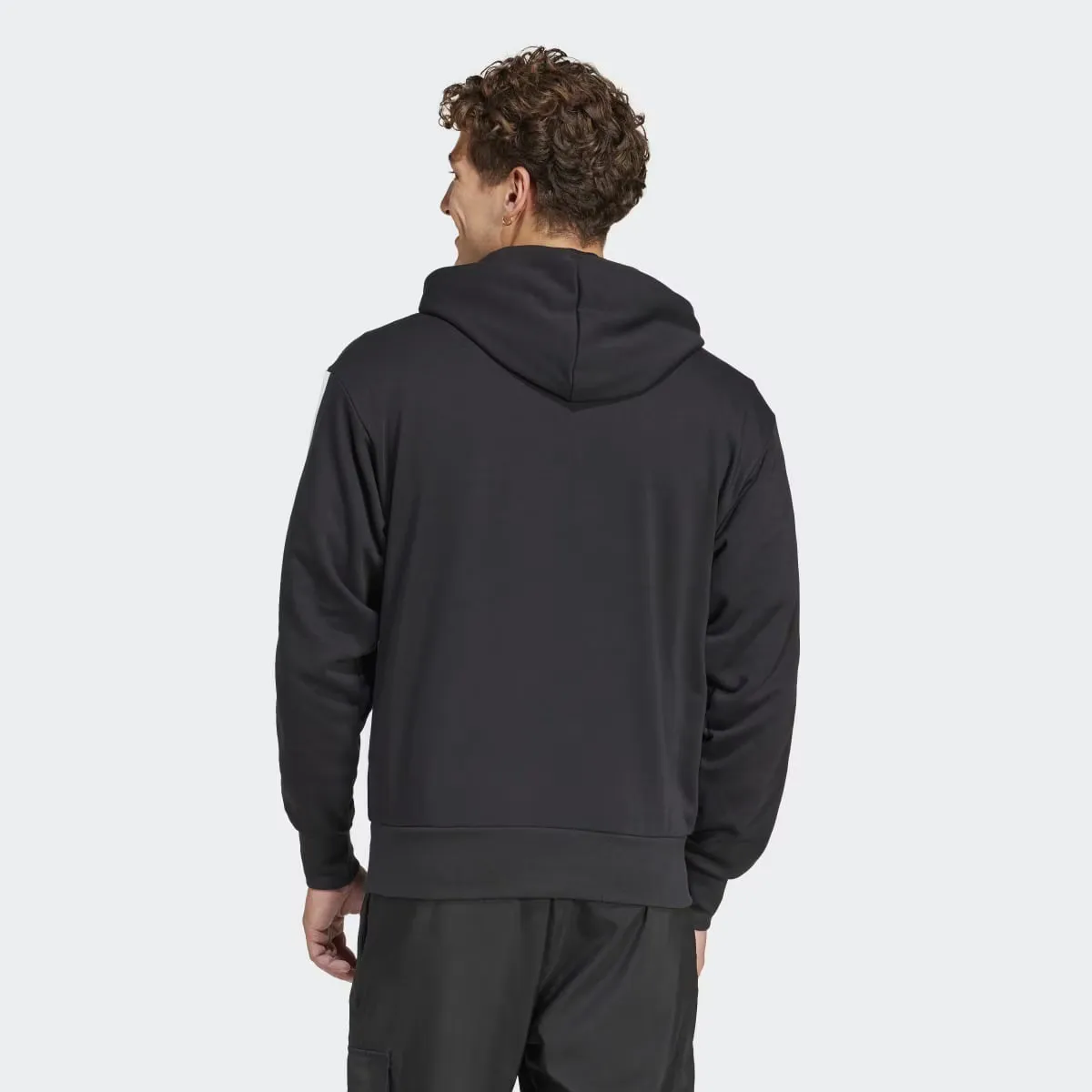 Men's Essentials Французская махровость 3 полоски Adidas Толстовка с капюшоном, чёрный — фото 2