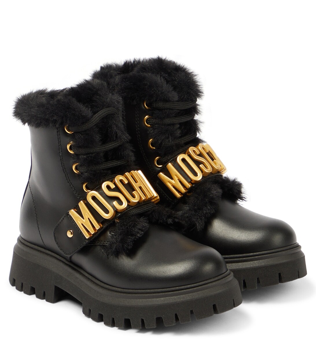 

Кожаные ботинки с логотипом Moschino, черный