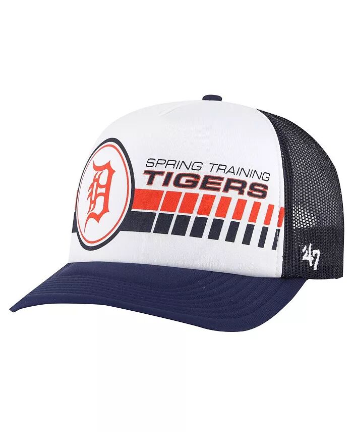 

Мужская белая, темно-синяя регулируемая кепка Detroit Tigers 2024 Spring Training Foam Trucker '47 Brand, белый