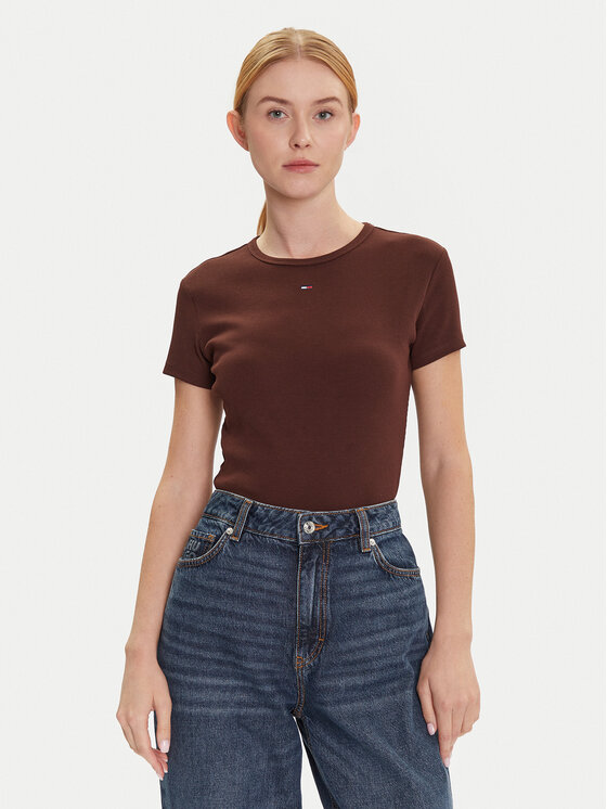 

Футболка slim fit Essential DW0DW17383 Tommy Jeans, коричневый