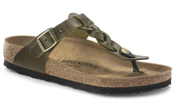 Тапочки gizeh braided oiled leather narrow fit sandals 'olive green' Birkenstock, зеленый — фото 2