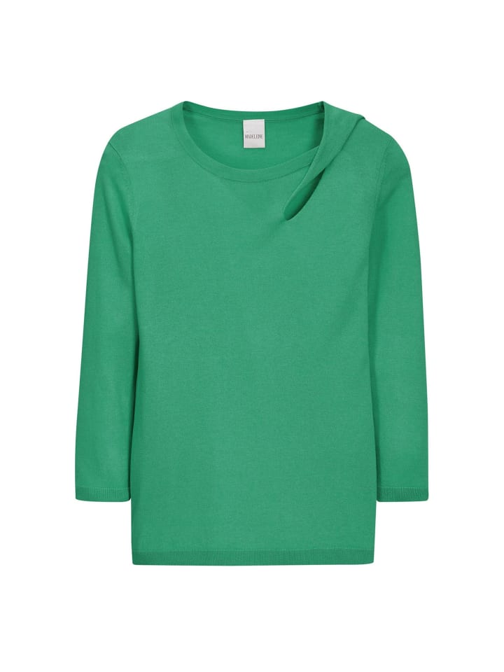 

MADELEINE Тонкий вязаный свитер с рукавами 3/4 и вырезом, цвет матча