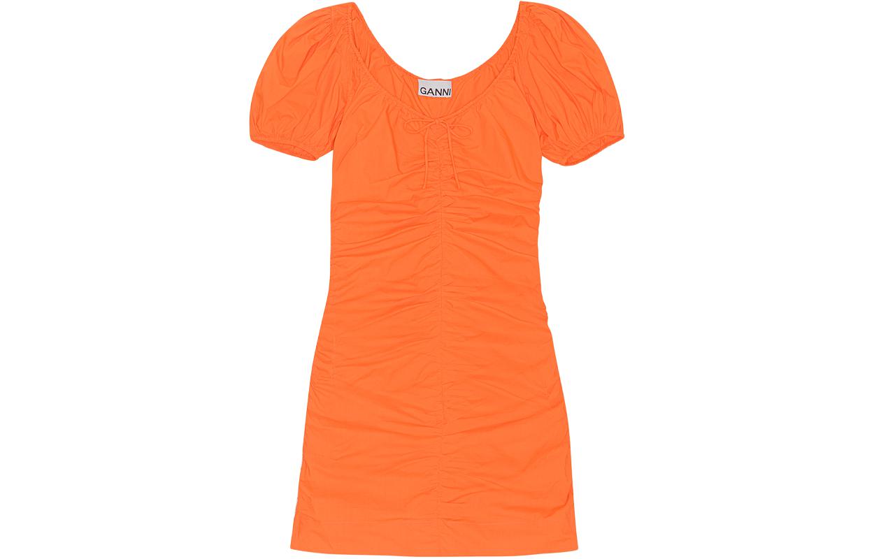 

Ganni Женское платье с короткими рукавами, оранжевое
