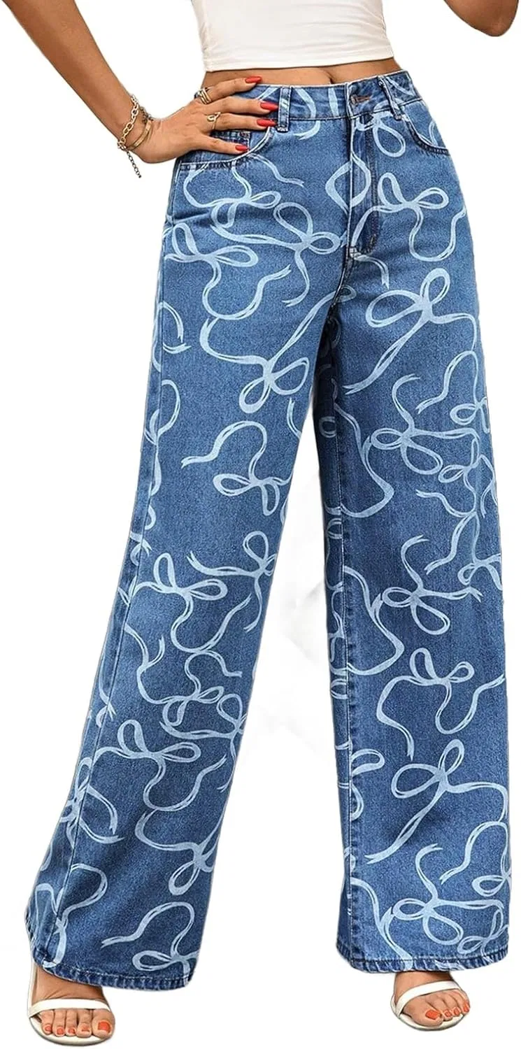Джинсы свободные, Wide Leg Straight, Y2k Street Style Denim Pants, 11