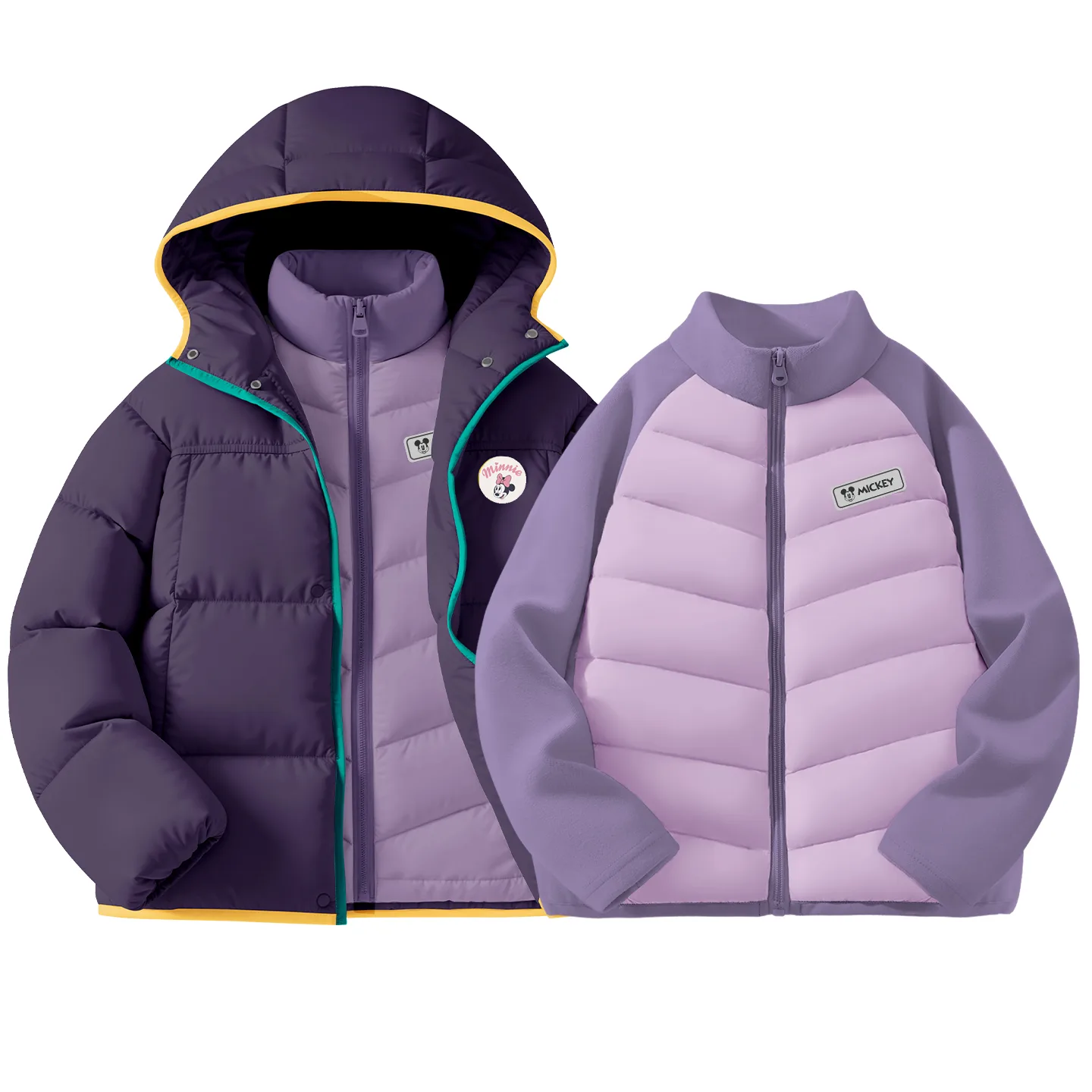Детская утепленная куртка с круглым вырезом Disney, [Thickened Thermal | 85 Duck Down]Dini Round Hook-and-Loop K Midnight Purple+DiH Square Hook-and-Loop K Purple