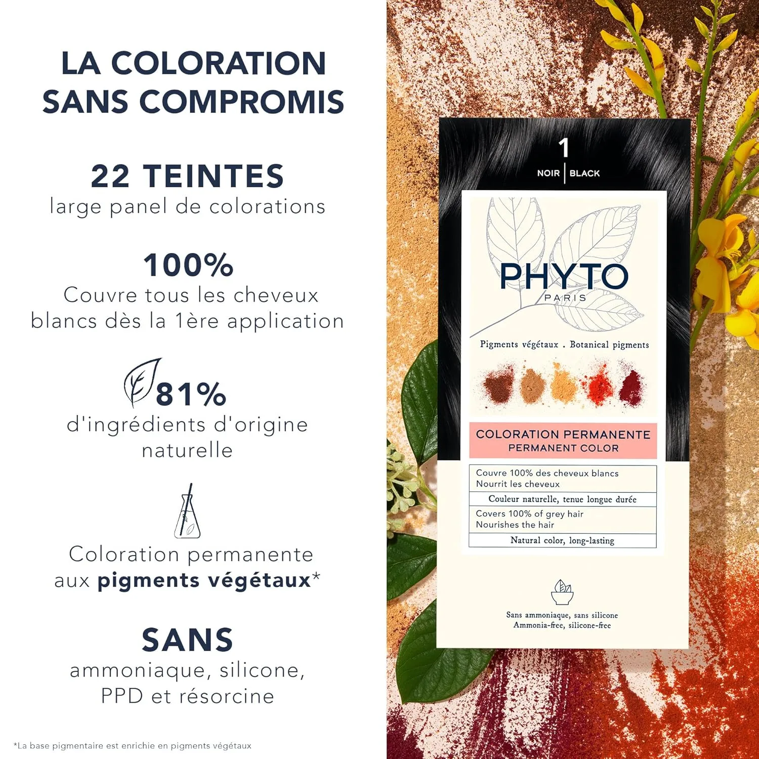 Стойкая краска для волос PHYTO Phytocolor с растительными пигментами, 100% закрашивание седых волос, без аммиака, без PPD, без резорцина, 0,42 унции. 11.91 г (1 шт.), 1 Black — фото 2