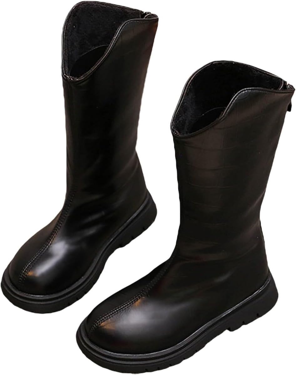 

Зимние ботинки для девочек до середины голени с нескользящей подошвой, задней молнией, низким каблуком, высокие до колена, теплые зимние ботиночки для верховой езды Generic, Black