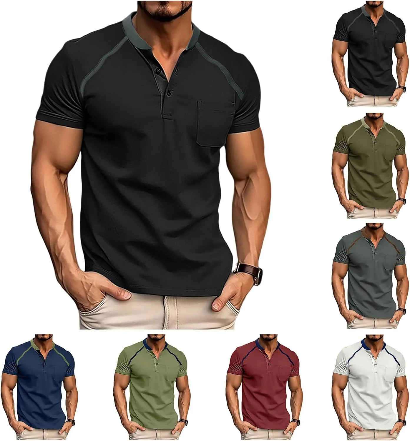 

Мужская футболка хенли с коротким рукавом, Vintage, Regular Fit Thatrich