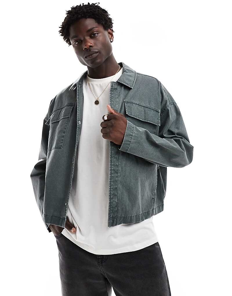 

Зеленая потертая куртка Харрингтон оверсайз ASOS DESIGN