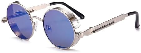 

Винтажные солнцезащитные очки в стиле стимпанк, красные, круглые, из сплава металла, ретро, ​​для мужчин и женщин, в готическом стиле, 8, серебристо-синие, один размер MTZJH, One Color