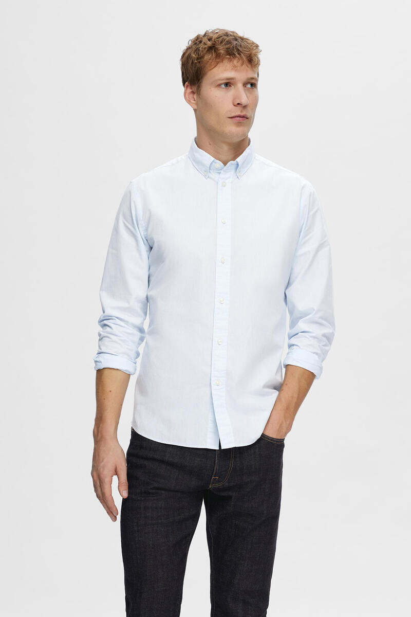 

Рубашка Slim Fit с длинными рукавами из переработанного хлопка. Selected, синий