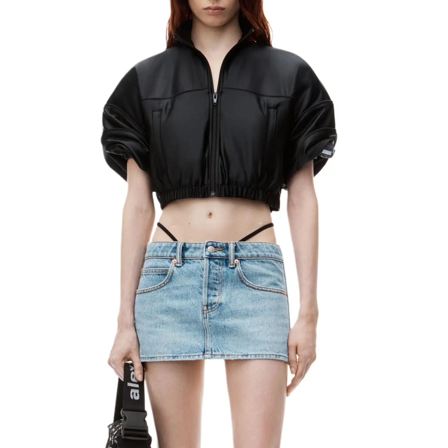 Футболка с ремешком Низкая посадка Джинсовая юбка Alexander Wang, Синий — фото 4