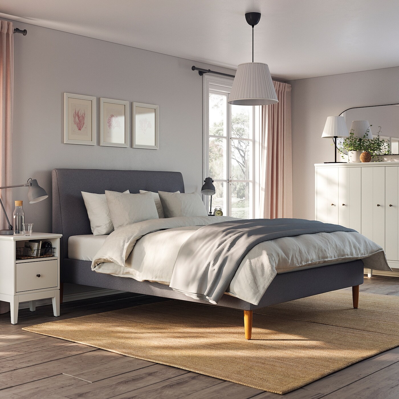 Каркас кровати с мягкой обивкой, цвет гуннаред темно-серый, 150x200 см IKEA Idanäs — фото 3