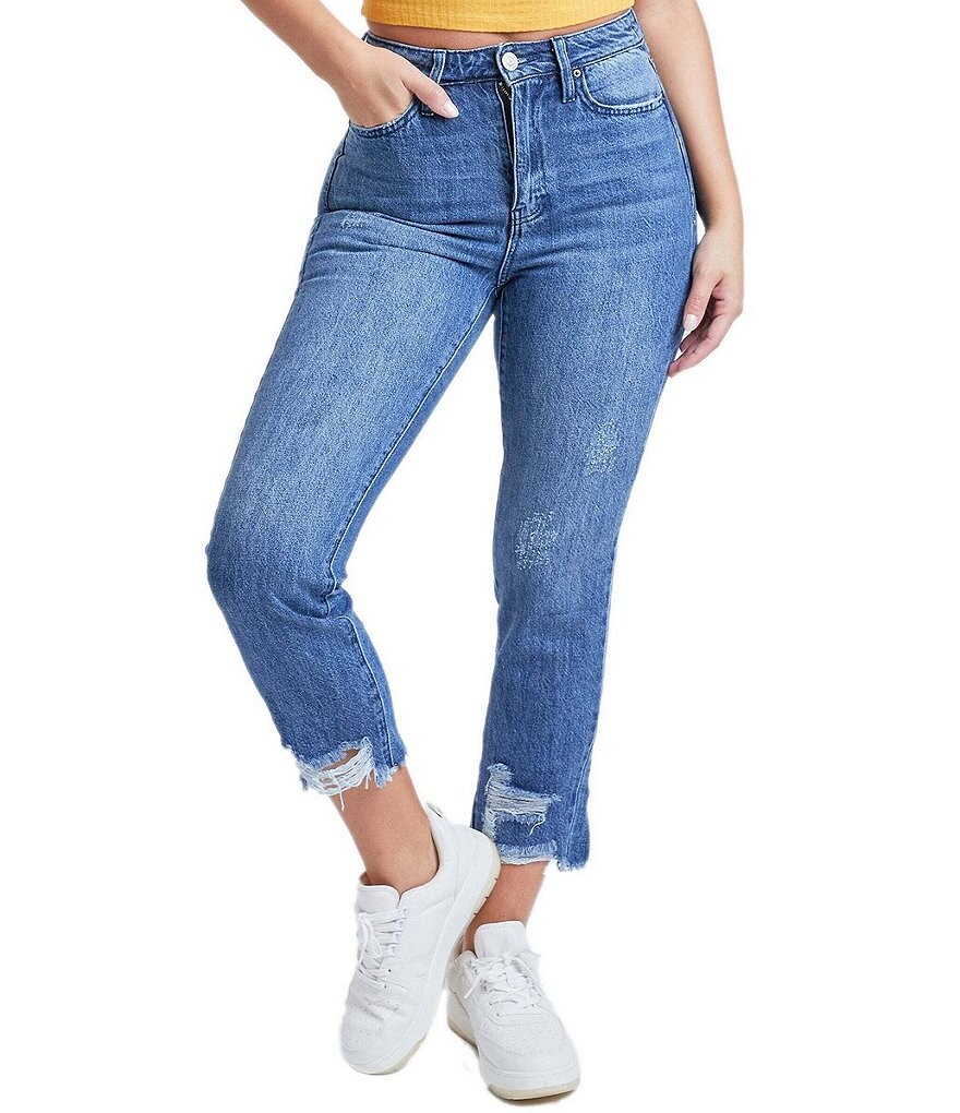 

YMI Jeanswear Узкие прямые джинсы до щиколотки с высокой посадкой и необработанными краями, синий
