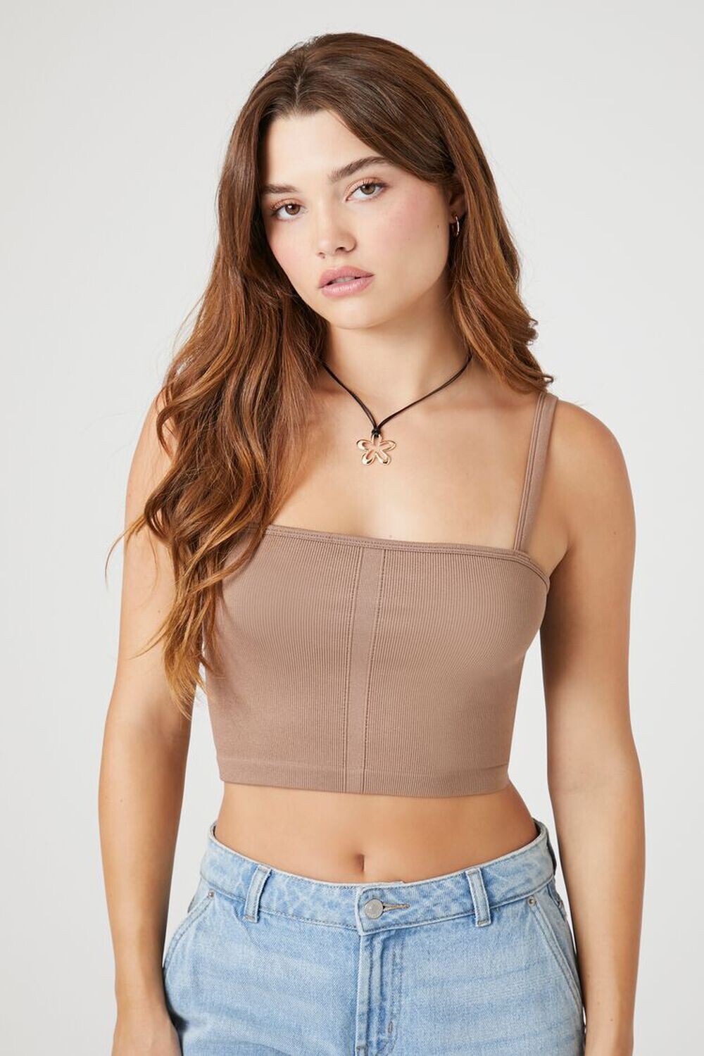 

Бесшовная укороченная майка Forever 21, коричневый