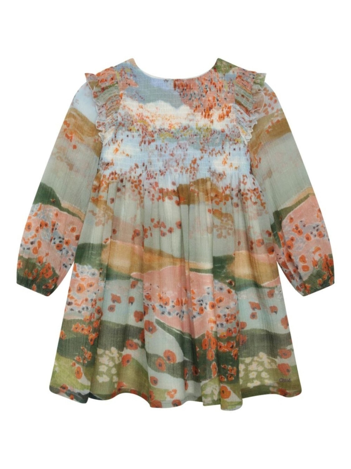 

Chloé Kids платье с оборками и графичным принтом, мультиколор