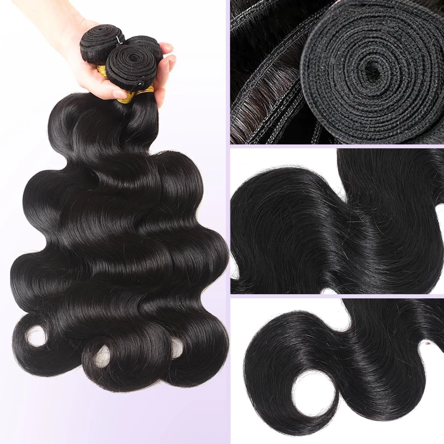 Натуральные волосы для наращивания «Body Wave» 12A, черные (20, 22, 24 дюйма) Urbeauty — фото 2