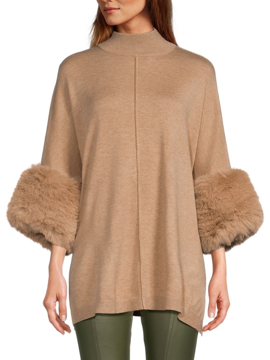 

Свитер с манжетами из искусственного меха Saks Fifth Avenue, цвет New Camel