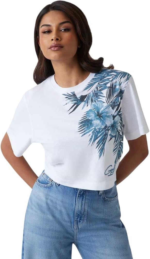 

Футболка с коротким рукавом и принтом GUESS Womens Eco, Multi Blu Palm Print