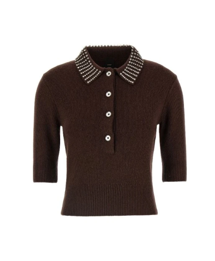 

Свитер коричневого цвета с воротником, украшенным стразами. Pinko, коричневый