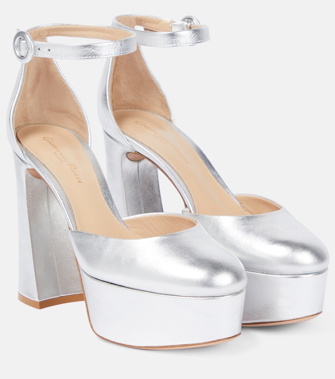 Кожаные туфли Holly D'Orsay 70 на платформе Gianvito Rossi, серебряный