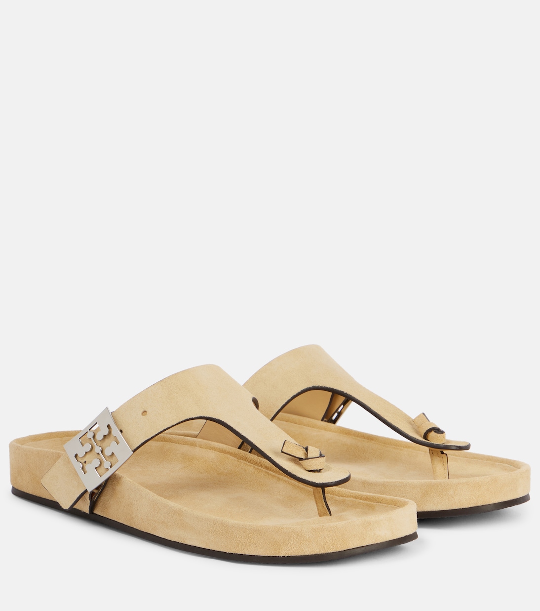 Двойная Т сандалия-слинг на плоской подошве из замши Tory Burch, Praline / Praline