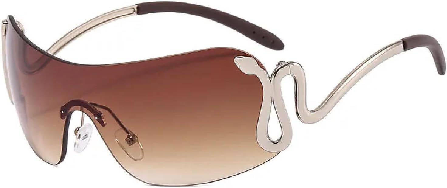 

Солнцезащитные очки без оправы для пожилых людей, женские и мужские, в стиле люкс, панк, для путешествий и вождения, с защитой от УФ-излучения UV400 TKKTLLT, Silver Gradient Tea